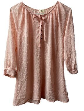 Matilda Jane  Top Womens Size Small Light Pink Pop-Over Blouse Nubby 3/4 Sleeved